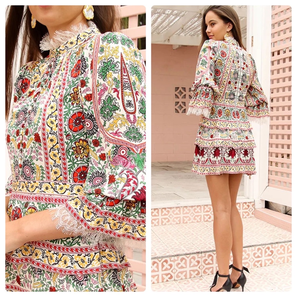 ALICE + OLIVIA Lawson Mock Neck Floral Mini Dress - Picture 7 of 13